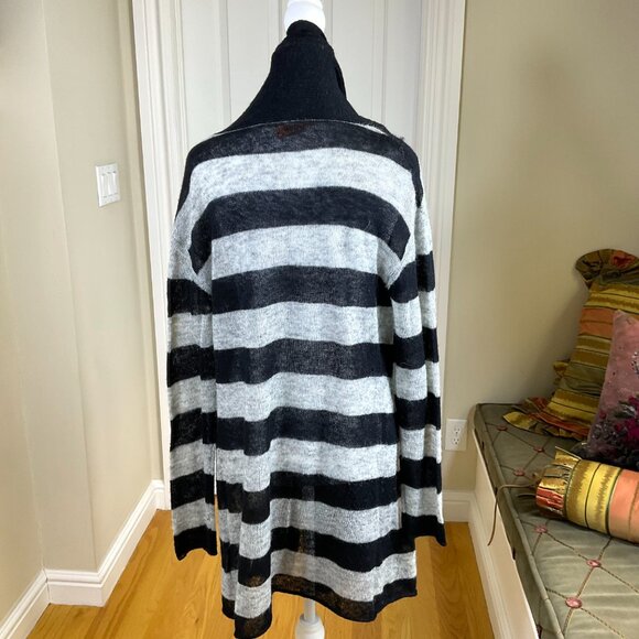 Tory Burch Sweater Cardigan Wool Alpaca Blend Stripe Long Black Gray (S) - Picture 4 of 7